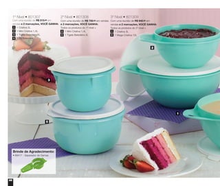 66
1º Nível • 801307
Com uma reunião de R$ 515,00 em
vendas e 2 marcações, VOCÊ GANHA:
	 1 Criativa 3L
	 1 Mini Criativa 1,4L
	 1 Tigela Batedeira 1L
	 1 Pá Batedeira
1
2
3
4
3º Nível • 801309
Com uma reunião de R$ 940,00 em
vendas e 2 marcações, VOCÊ GANHA:
Todos os produtos do 2º nível +
	 1 Criativa 3L
	 1 Mega Criativa 10L
1
6
2º Nível • 801308
Com uma reunião de R$ 700,00 em vendas
e 2 marcações, VOCÊ GANHA:
Todos os produtos do 1º nível +
	 1 Mini Criativa 1,4L
	 1 Tigela Batedeira 2L
2
5
3
5
2
1
Brinde de Agradecimento:
• 89417 - Separador de Gemas
 