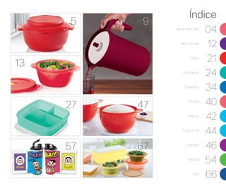 27
57
9
Índice
67
13
Jantar para Dois
04
Micro-ondas
12
Servir
21
Armazenar
24
Geladeira
34
Portátil
40
Freezer
42
Turbo Chef
44
Preparar
46
Infantil
54
BEA
66
47
5
 