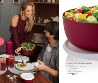 802280 | Tigela Toque Mágico Marsala
4,3 Litros
27,5 comprimento X 26,7 largura
X 12,7 altura (cm)
Categoria: Servir
Preço sugerido: R$90,00
Por: R$
65,00
6
 