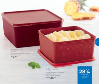 801790 | Basic Line
5 Litros
26,4 comprimento X 25,1 largura
X 11,5 altura (cm)
R$
72,00
801789 | Basic Line
2,5 Litros
21,3 comprimento X 20 largura
X 9,7 altura (cm)
Preço sugerido: R$ 49,00
Por: R$
35,00
28%de desconto
no Basic Line
2,5 Litros
21
 