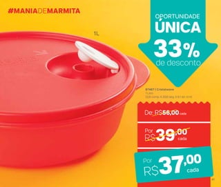 87467 | Cristalwave
1 Litro
22,6 comp. X 20,6 larg. X 6,1 alt. (cm)
#MANIADEMARMITA
1L ÚNICA
OPORTUNIDADE
33%de desconto
R$39,00
R$37,00Por
cada
cada
De: R$56,00cada
Por
41
 