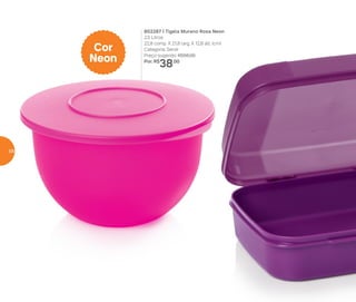 802287 | Tigela Murano Rosa Neon
2,5 Litros
22,8 comp. X 21,8 larg. X 12,8 alt. (cm)
Categoria: Servir
Preço sugerido: R$56,00
Por: R$
38,00
Cor
Neon
58
 