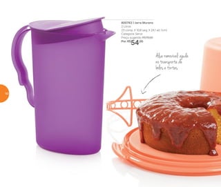 Alça removível: ajuda
no transporte de
bolos e tortas
800763 | Jarra Murano
2 Litros
23 comp. X 10,8 larg. X 24,1 alt. (cm)
Categoria: Servir
Preço sugerido: R$78,00
Por: R$
54,00
60
 