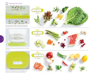 Aberto
Fechado
Semiaberto
Com padrão de grade na base, que ajuda na
passagem de ar, mesmo quando empilhados
Fáceis de serem guardados, encaixe um dentro
do outro
Sistema de saída de ar com 3 posições, que
auxiliam na conservação dos alimentos
Tupperware de verdade
10
 