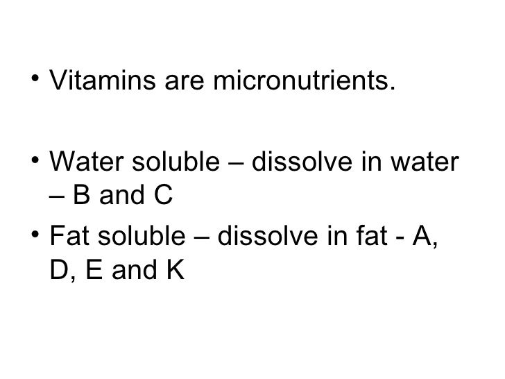 Vitamins, minerals and water