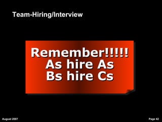 Team-Hiring/Interview Remember!!!!! As hire As Bs hire Cs 