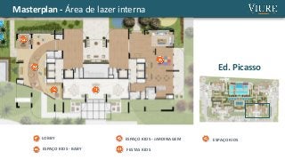 Masterplan - Área de lazer interna
LOBBY
Ed. Picasso
ESPAÇO KIDSESPAÇO KIDS - JARDINAGEM
FESTAS KIDSESPAÇO KIDS - BABY
 