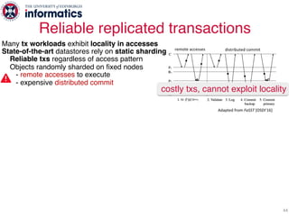 Reliable replicated transactions
44
Many tx workloads exhibit locality in accesses
State-of-the-art datastores rely on sta...