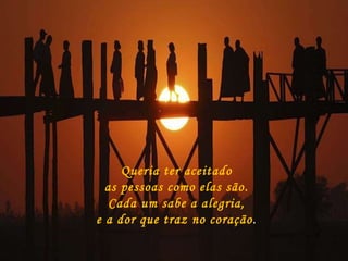 Queria ter aceitado as pessoas como elas são. Cada um sabe a alegria, e a dor que traz no coração . 
