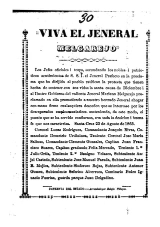 Viva el Jeneral Melgarejo. 1865.