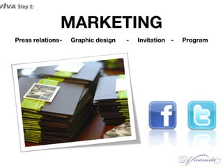 MARKETING
Press relations- Graphic design - Invitation - Program
VIVA Step 2:
 