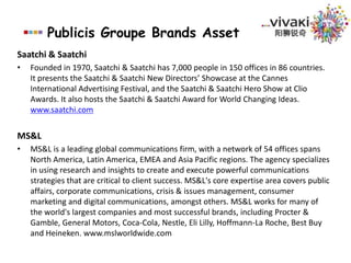 Publicis Groupe Brands AssetMedia et Regies EuropeMedia et Regies Europe concentrates on one activity, the sale and marketing of advertising space, across all media: Press, Magazines, Radio, Cinema, Outdoor in France, Spain and the US, Indoor, Internet.Founded in 1938 in Paris by Marcel Bleustein-Blanchet, MRE has 510 employees in Europe et in the US. Its clients include advertising agencies, media agencies and advertisers.www.groupemre.com Publicis Healthcare Communications GroupLeader in innovative and integrates healthcare communication, Publicis Healthcare Communications Group is one of the largest worldwide networks. It provides a unique range of capabilities including advertising and medical education, sales and marketing, medical and scientific affairs, healthcare consulting.www.publicishealthcare.com