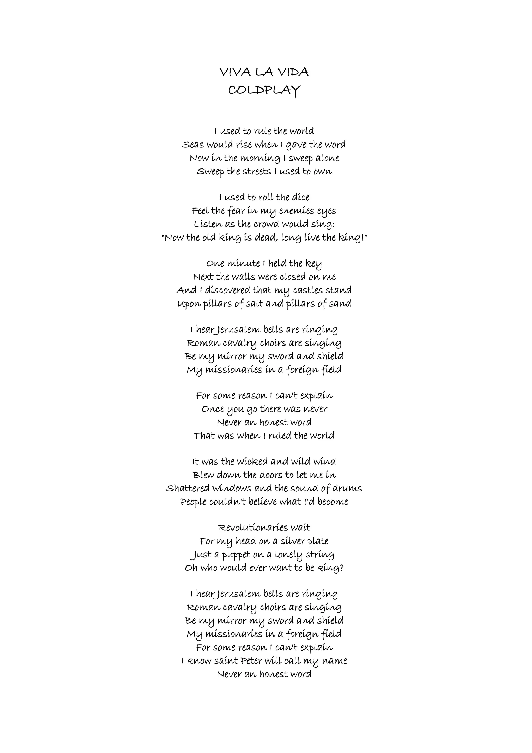 Viva la vida. Coldplay | PDF