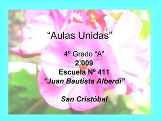 “ Aulas Unidas” 4º Grado “A” 2.009 Escuela Nº 411 “ Juan Bautista Alberdi” San Cristóbal 