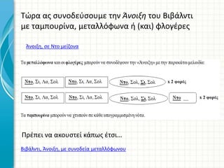 Τώρα ας συνοδεύσουμε την Άνοιξη του Βιβάλντι
με ταμπουρίνα, μεταλλόφωνα ή (και) φλογέρες
Άνοιξη, σε Ντο μείζονα
Βιβάλντι, Άνοιξη, με συνοδεία μεταλλόφωνου
Πρέπει να ακουστεί κάπως έτσι…
 