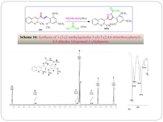 Scheme 16: Synthesis of 1-(3-(2-methylquinolin-3-yl)-5-(2,4,6-trimethoxyphenyl)-
4,5-dihydro-1H-pyrazol-1-yl)ethanone
 