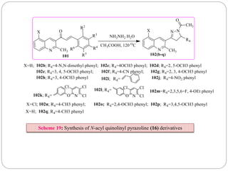 Scheme 19: Synthesis of N-acyl quinolinyl pyrazoline (16) derivatives
 