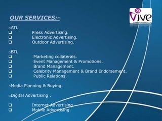 OUR MANAGMENT:-                              Mr. Vishal Tyagi (Managing Director):-Vishal carries with him more than a decade of experience in the fields of Brand Management, Marketing Communication, Media strategy, Tactics & Product LaunchesMr. Rajesh Sharma (CEO)Rajesh has held many senior management positions in the area of Branding & Corporate Communication. He has over 30 years of experience in the area of Corporate Communication, Advertising and Sales Promotion in FMCG, Electrical  Engg. and real estate  industries as also wide ranging experience in strategy formulation & implementation.
