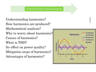 Understanding harmonics?
How harmonics are produced?
Mathematical analysis?
Why to worry about harmonics?
Causes of harmon...