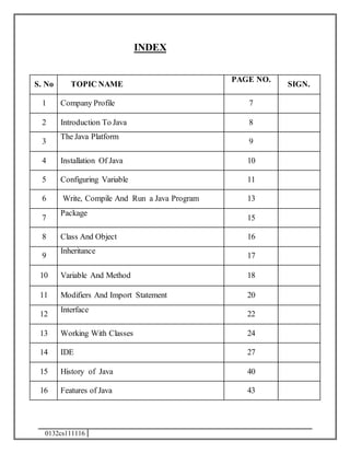 Industrial Training report on java | DOCX