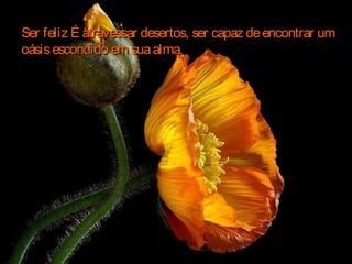 Ser feliz É atravessar desertos, ser capaz deencontrar umSer feliz É atravessar desertos, ser capaz deencontrar um
oásisescondido em suaalma.oásisescondido em suaalma.
 