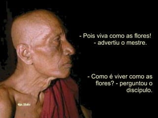 - Pois viva como as flores!  - advertiu o mestre. - Como é viver como as flores? - perguntou o discípulo. 