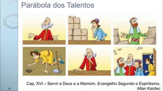 Parábola dos Talentos
Cap. XVI – Servir a Deus e a Mamom, Evangelho Segundo o Espiritismo,
Allan Kardec
12
 