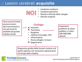 .: Lesioni cerebrali acquisite
Liquid Plan srl
www.formazionecontinuainpsicologia.it
Eziologia
• Vascolare
• Traumatica
• ...