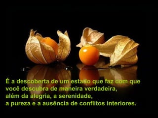 É a descoberta de um estado que faz com que você descubra de maneira verdadeira,  além da alegria, a serenidade, a pureza e a ausência de conflitos interiores. 