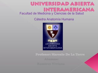Facultad de Medicina y Ciencias de la Salud
Alumna:
Ramirez Viviana
Cátedra Anatomía Humana
 