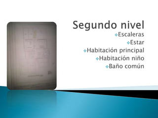 Escaleras
              Estar
Habitaciónprincipal
   Habitación niño
      Baño común
 
