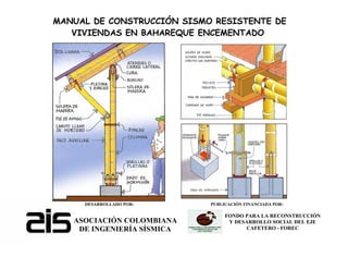 MANUAL DE CONSTRUCCIÓN SISMO RESISTENTE DE
VIVIENDAS EN BAHAREQUE ENCEMENTADO
ASOCIACIÓN COLOMBIANA
DE INGENIERÍA SÍSMICA
FONDO PARA LA RECONSTRUCCIÓN
Y DESARROLLO SOCIAL DEL EJE
CAFETERO - FOREC
DESARROLLADO POR: PUBLICACIÓN FINANCIADA POR:
 