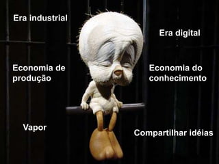 Era industrial
                       Era digital



Economia de         Economia do
produção            conhecimento




  Vapor
                 Compartilhar idéias
 