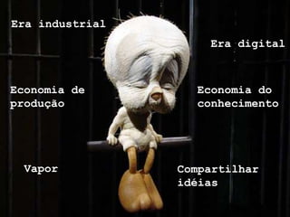 Era industrial
                     Era digital



Economia de        Economia do
produção           conhecimento




  Vapor          Compartilhar
                 idéias
 