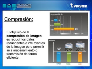 Compresión:

El objetivo de la
compresión de imagen
es reducir los datos
redundantes e irrelevantes
de la imagen para permitir
su almacenamiento o
transmisión de forma
eficiente.
 