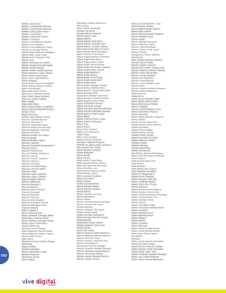 Martha Liliana Ruiz               Mercedes Cotamo Riscanevo          Mónica Liliana Martínez Díaz
      Martha Lucía Bonilla Ramírez      Merry Dawn                         Mónica María Cabrera
      Martha Lucía Giraldo Ramírez      Mery Reyes Hernández               Monica María Vargas Higuita
      Martha Lucía Lozano Acero         Michael Sarmiento                  Mónica Mori Guerra
      Martha Lucía Pérez                Michael Steven Sesquile            Mónica Patricia Reyes Sinisterra
      Martha Lucía Pinto Gómez          Michel Prieto Trujillo             Mónica Portilla Duque
      Martha Lucía Rizo                 Miguel Alberto                     Mónica Rojas
      Martha Lucía Salcedo Camelo       Miguel Alberto Bulla Mora          Mónica Romero Canacué
      Martha Lucía Tapasco              Miguel Alberto Jaramillo Yara      Mónica Sánchez Olarte
      Martha Lucía Velásquez Prada      Miguel Alberto Londoño Gómez       Mónica Trigos Rodríguez
      Martha Luz Arango Muñoz           Miguel Alexander Mejía Fonseca     Mónica Viviana Tovar López
      Martha Mireya Alfonso Patalagua   Miguel Alfredo Mora Rodríguez      Mónica Yinneth
      Martha Nely Urrea Urrea           Miguel Andrés Durán Dajud          Montgomery Piedra Valencia
      Martha Rocio Yanquen Parra        Miguel Angel Barbosa Fernández     Mosterbook
      Martha Ruiz                       Miguel Angel Bello Rojas           Myle Johana Camacho Medina
      Martha Sarmiento de Giraldo       Miguel Angel Cantor López          Myreya Carrero Rojas
      Martha Susana Guevara Aguas       Miguel Angel García Acosta         Myriam Castillo Querrero
      Martha Yaneth Mongui              Miguel Angel Hernandez Cassiani    Myriam del Carmen Urrego Urrea
      Martha Yaneth Zorrilla Sánchez    Miguel Angel López Orjuela         Myriam Fabiola Gutiérrez Sastoqu
      Martín Alejandro Castro Vargas    Miguel Angel Medina H              Myriam Florez Hernandes
      Martín Alonso Rojas Rojas         Miguel Angel Murcia                Myriam Garzón Aguilera
      Martín Darío Vega Márquez         Miguel Angel Parra Torres          Myriam Lilia Camacho
      Martín Delgado                    Miguel Angel Sandoval M            Myriam López Naranjo
      Martín Emilio Guerrero Mogollón   Miguel Angel Sierra                Myriam Lucía Arbeláez Lara
      Martín Gilberto Rojas Antolinez   Miguel Angel Vanegas Carreño       Myriam Peña
      Martín Montenegro                 Miguel Antonio Martiez Petro       Myriam Susana Bautista Sastoque
      Mary Alicia Torres Torres         Miguel Antonio Piñeros Bermúdez    Myriam Valencia Betancur
      Mary Del S. Sánchez Gómez         Miguel Buitrago Boter              Nadercarmona
      Mary Julieth Rojas Guevara        Miguel Darío Beltrán Sarmiento     Nadia Reina
      Mary Luz Bustos Capera            Miguel Enrique Gutiérrez Amaris    Nahid Antuan Bautista Vega
      Mary Vargas                       Miguel Eugenio Arias Florez        Nancy Bibiana Mila Cortés
      Maryi Arcia Parra                 Miguel Fernández Romero            Nancy Bohorquez Armesto
      Maryi Tatiana Reyes Castañeda     Miguel Fernando Copete             Nancy Camacho
      Maryori Marcela Mantilla Romero   Miguel Fernando Montoya Martínez   Nancy Cecilia Rodríguez Ruiz
      Maryori Vivas                     Miguel Giovanni Morales Guevara    Nancy Hernandez Palacios
      Mateo Monsalve                    Miguel Ignacio Pabón Lasso         Nancy Mercedes
      Matilde Ester Maestre Rivera      Miguel Marín                       Nancy Yadira Acevedo Sandoval
      Mauricio Bolaños Macías           Miguel Orlando Perico López        Nancy Yaneth
      Mauricio Manzano N                Miguel Ospino Rodríguez            Nancy Yohana Cagua Rey
      Mauricio Rojas Rodríguez          Miguel Polo                        Natalia Andrea Velez Valencia
      Mauricio Alberto Porras Villas    Miguel Riaño                       Natalia Carvajaal
      Mauricio Alejandro Castrillón     Miguel Ruiz Rubiano                Natalia Crillo Cubillos
      Mauricio Alvarado                 Miguel Utria Machacón              Natalia Gómez Gómez
      Mauricio Andrés Toro Varon        Miguel Vega                        Natalia Peláez Gómez
      Mauricio Angel                    Mike Triana Quintero               Natalia Quevedo González
      Mauricio Buriticá Galvis          Miladys Becerra Catuche            Nataly Valencia Ferreira
      Mauricio Cáceres                  Milciades Calderón Angarita        Nathalia Espitia
      Mauricio Fernando Bustamante A    Mildreth de Jesús López Zambrano   Nathalia Montejo
      Mauricio Florez                   Mile Johana Paz Orozco             Nayibe Vergel Mora
      Mauricio Florez Paez              Milena Álvarez Campiño             Neftali Peña Murillo
      Mauricio Gallego Rodríguez        Milena Margarita                   Neil Alberto Jiménez Bambague
      Mauricio García                   Milena Murillo                     Neiser José Dominguez Palencia
      Mauricio Giraldo Castrillon       Millan Vargas                      Nelcy Velasco
      Mauricio Gómez L.                 Miller Alonso Toloza Mora          Nelly Amparo Mora Ortiz
      Mauricio González                 Miller Augusto Chisco Segura       Nelly Angela
      Mauricio González Rojas           Miller Eliot Sánchez Bermúdez      Nelly Estrada L
      Mauricio Jaramillo Marín          Miller González León               Nelly María Paez Chacon
      Mauricio López                    Milton Andrés Santos Lozada        Nelly Mogollón Montañez
      Mauricio López Calderón           Milton Barrera Valero              Nelson A. Sepúlveda H.
      Mauricio López Calderón           Milton Leonardo Cubillos           Nelson Arcos Pacacira
      Mauricio Mejía Valencia           Milton Ruiz Marín                  Nelson Augusto Ortiz Rey
      Mauricio Mendoza                  Milton Soriano                     Nelson Calderón Bonilla
      Mauricio Morales S                Mirella Cuartas Rincón             Nelson Darío Rico Pinzón
      Mauricio Moreno                   Mirella Romero Reyes               Nelson Eduardo
      Mauricio Pérez Posada             Mireya Barrios Quintero            Nelson Enrique Acuña Medina
      Mauricio Quevedo                  Miriam Bernal                      Nelson Enrique Guerra Díaz
      Mauricio Ramírez                  Miriam Claudia Julio Feo           Nelson Fabián Candanoza Santiago
      Mauricio Ramírez                  Miriam Manosalva                   Nelson Ferley Reyes Cruz
      Mauricio Rios Delgado             Miriam Pelaez                      Nelson Galeano Pérez
      Mauricio Rodríguez García         Miryam Carolina Romero Bautista    Nelson García
      Mauricio Rodríguez Paez           Miryam Florisa Ruiz Pardo          Nelson González Prada
      Mauricio Salazar                  Miryam Marlene                     Nelson Hernando Salazar Alzate
      Mauro Fajardo S                   Miryam Velandia Rodríguez          Nelson Londoño
      Mauro Valencia Díaz               Miryan Campo Ayala                 Nelson Mendoza Arce
      Maury Vanessa Tumbajoy Navia      Misael Carvajal Castellanos        Nelson Mendoza Arce
      Maximiliano Jiménez Pérez         Misael Enrique Ramírez Suárez      Nelson Molano
      Mayda Patricia González Zabala    Misael Moreno                      Nelson Muñoz
      Mayer Zulay Pineda Mora           Miyerlandy Clavijo Giraldo         Nelson Oswaldo
      Mayerlis Restrepo                 Moises Eduardo Latorre Paz         Nelson Ramírez
      Mayerly Carrero Robayo            Moisés Muñoz                       Nelson Stiven Cuellar Bustos
      Mayra Alejandra Rangel Argote     Molina De Loaiza                   Nelson Yesid Barreto Álvarez
      Mayra Alejandra Vargas Cogollo    Mónica Adriana Castillo Martínez   Nelsy Rocio Maya Fajardo
      Mayra Cecilia Pérez               Mónica Alejandra Méndez Moreno     Neo Matrix
      Mazo Marin                        Mónica Alvarado Forero             Nereyda
      Medardo Enrique Reales Villegas   Monica Andrea Cristancho Ruiz      Nesly Lorena Jacome Avendaño
      Mediorreal                        Monica Claro Bayona                Néstor Ali Ospina Plaza
      Megumi Kakoi                      Monica del Pilar Toro Rangel       Néstor Alonso Jiménez Estrada
      Melissa Avendaño                  Mónica Elizabeth Bolaños Montero   Néstor Antonio Pardo Rodríguez
      Melvin Hernández Trujillo         Mónica Garaldine Vargas Molano     Nestor David López Vera
                                        Mónica Hernández Arango
102   Méndez Abaunza
      Mendozza Urrutia                  Mónica Jazmín Sánchez Alarcón
                                                                           Néstor Fernando Guerrero Recalde
                                                                           Nestor Jair Correa Redondo
      Mera Vergara                      Mónica Juliana Correa              Néstor Javier Acosta Maldonado
 