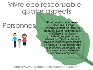 vivre éco responsable - quatre aspects