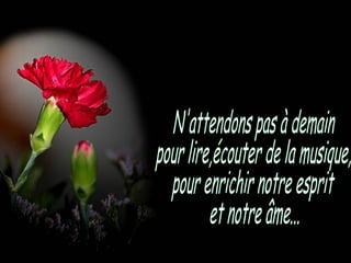 N'attendons pas à demain pour lire,écouter de la musique, pour enrichir notre esprit et notre âme... 