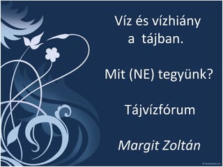 Víz és vízhiány
a tájban.
Mit (NE) tegyünk?
Tájvízfórum
Margit Zoltán
 