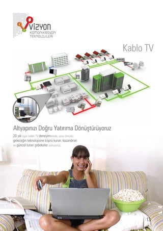 Kablo TV




  ltyapını ı o r               atırıma           n şt r yor
   yılı aşan ka lo deneyimimi le, n m rl ,
 ele e in teknolo isine k pr k ran, ka andıran
ve n el t tan şe ekeler s n yor .




                                                                    13
 