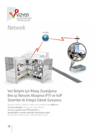 et ork




  eri letişimi i in tiya  yd n
  ina i i et ork ltyapını ı    e o
  istemleri ile nte re derek n yor .
şletmeler,       ler, re idanslar, oteller ya da iş merke leri i i sa lam e
sor ns altyapılara i tiya d yan yaşam alanlarına,
 ina i i e ş eler arası                   mleri ile
 enişletile ilir e esnek, ele e in teknolo isine y n,
ana tar teslim sistemler k r yor s rekli deste ini eriyor .




16
 
