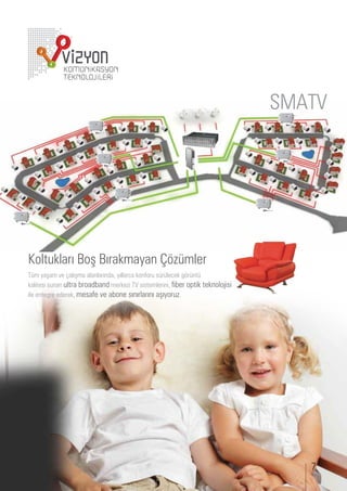 SMATV




  olt kları oş ırakmayan                                mler
   m yaşam e alışma alanlarında, yıllar a kon or s r le ek r nt
kalitesi s nan ltra road and merke i sistemlerini, i er optik teknolo isi
ile ente re ederek, mesa e e a one sınırlarını aşıyor .




                                                                               7
 