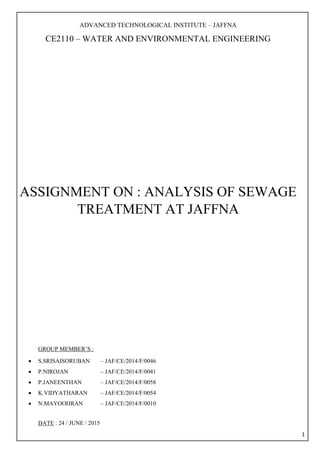 ANALYSIS OF SEWAGE TREATMENT AT JAFFNA | PDF