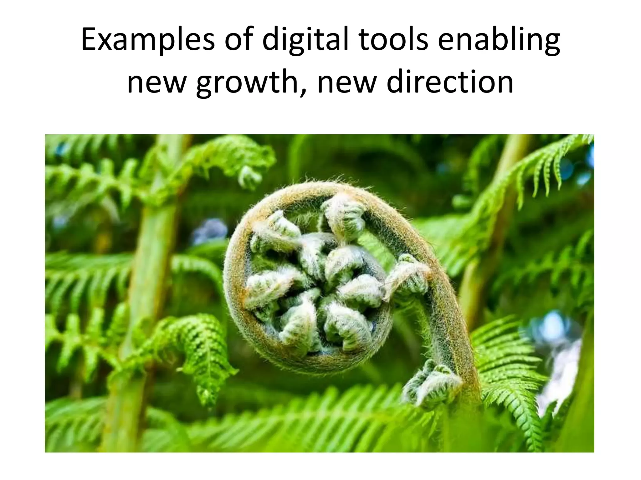 Examples of digital tools enabling
new growth, new direction
 