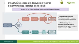www.camfic.cat
www.camfic.cat
www.camfic.cat V JORNADA DE RECERCA DE RESIDENTS DE MFiC DE LA CAMFiC 15/05/2026
DISCUSIÓN: sesgo de derivación y otros
determinantes sociales de la salud
8
