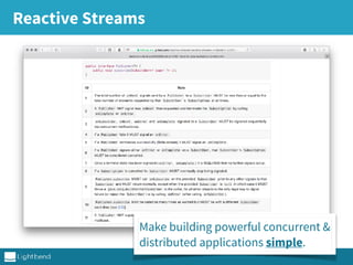 Reactive Streams
RS Library A RS library B
async
boundary
Make building powerful concurrent &
distributed applications simple.
 