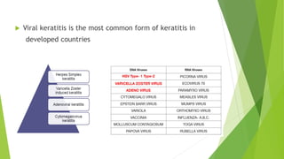  Viral keratitis is the most common form of keratitis in
developed countries
 