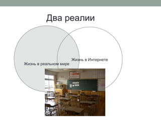 Жизнь в реальном мире
Жизнь в Интернете
Два реалии
 