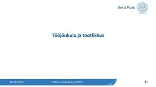 Tööjõukulu ja tootlikkus
20.10.2015 21Tööturu ülevaade 2/2015
 
