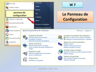 Le Panneau de
Configuration
Médiathèque - Lorient - 2016
W 7
 